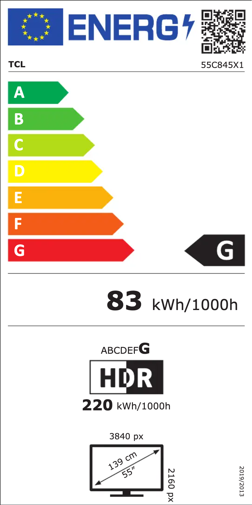 Page 1 de la notice Label énergétique TCL 55C845