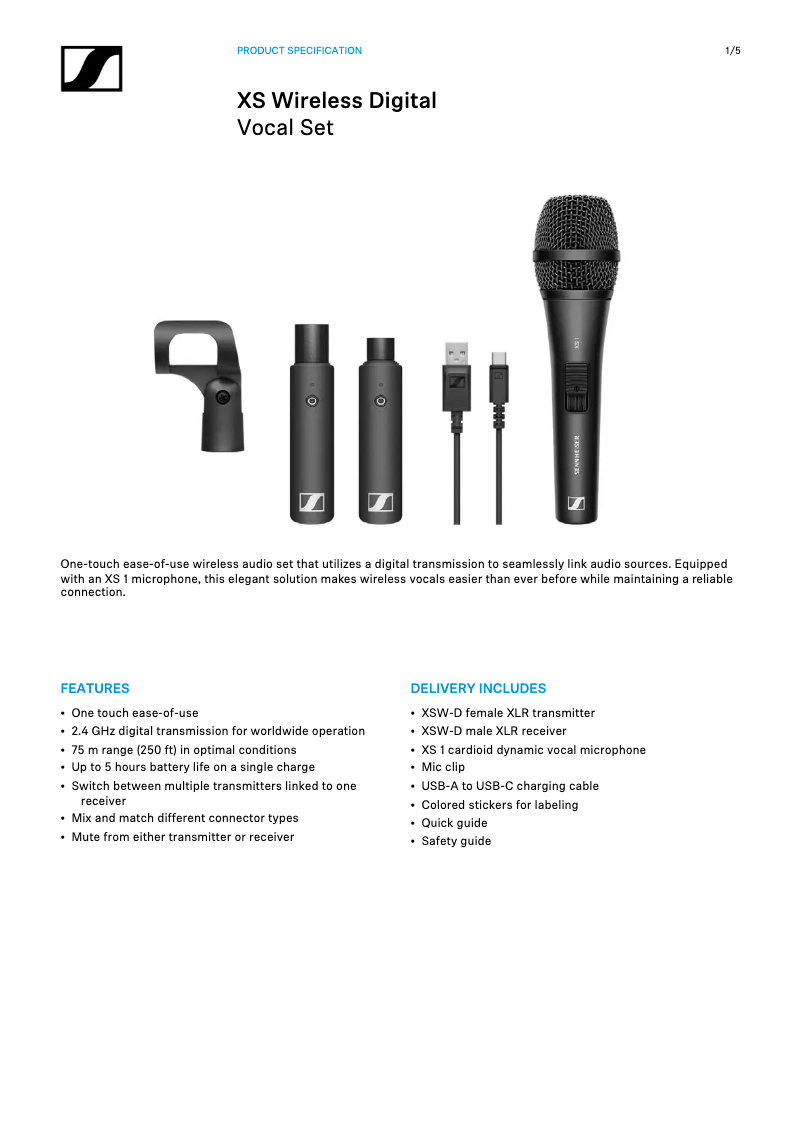 Page n°1 - Fiche technique Sennheiser XSW-D Vocal Set