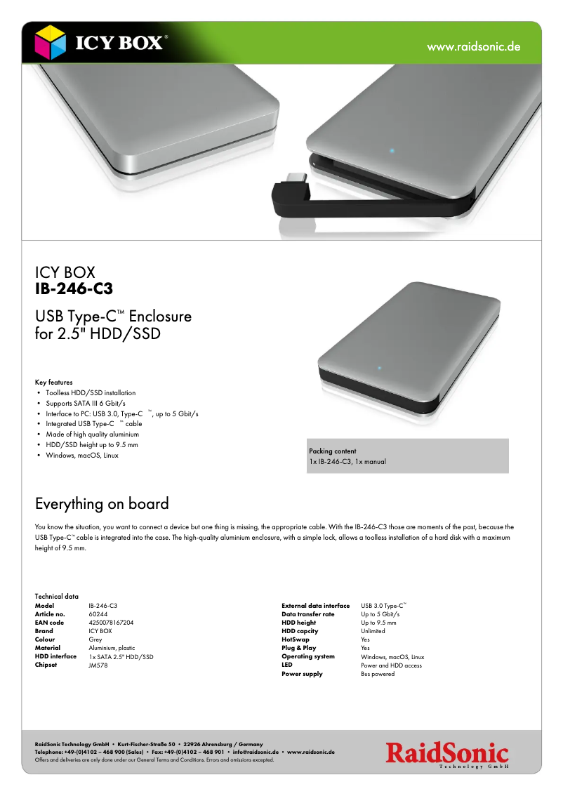 Page 1 de la notice Fiche technique Icy Box IB-246-C3