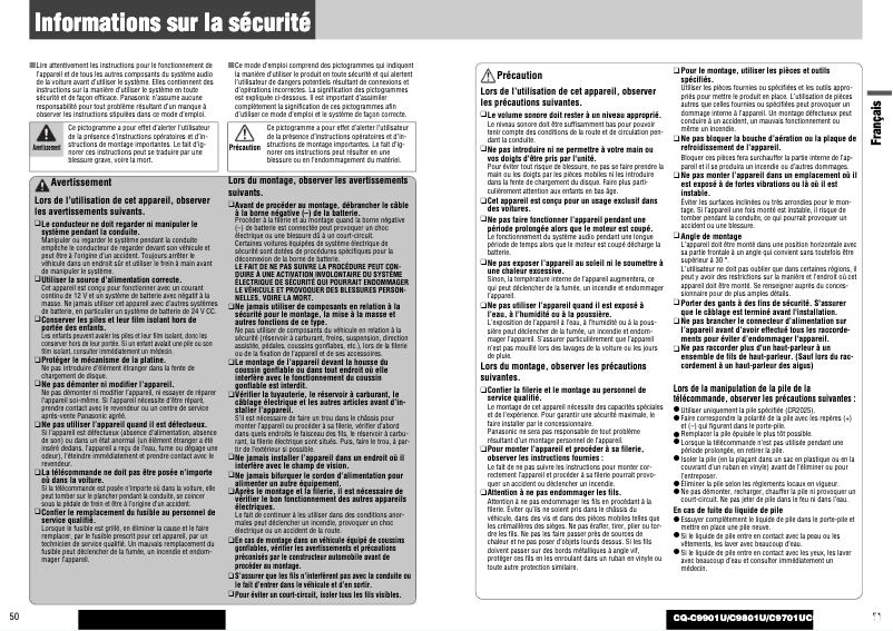 Page 1 de la notice Manuel utilisateur Panasonic CQ-C9801U