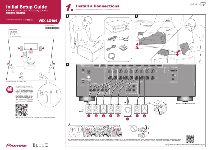 Page 1 de la notice Guide d'installation Pioneer VSX-LX104