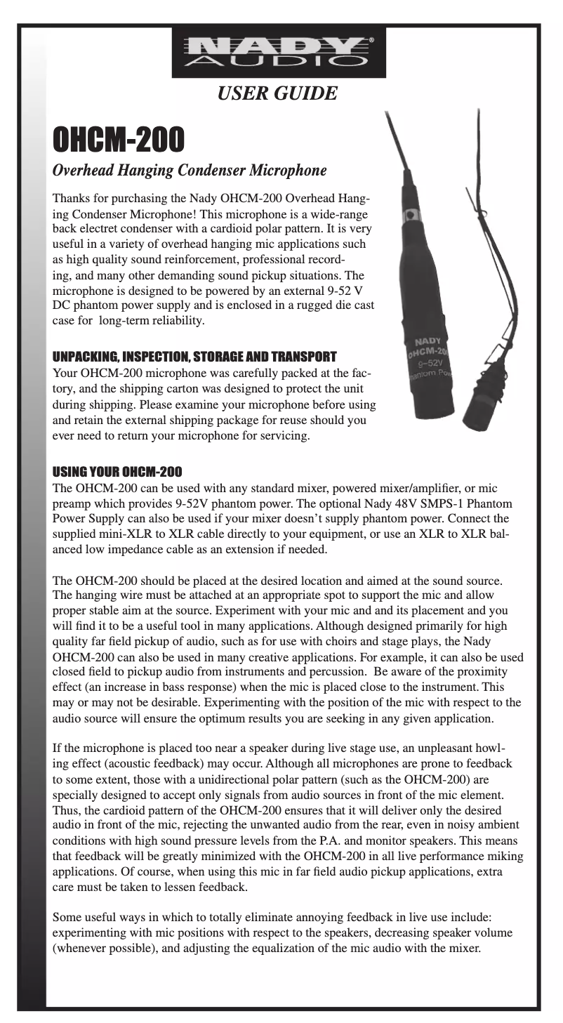 Page 1 de la notice Manuel utilisateur Nady OHCM-200
