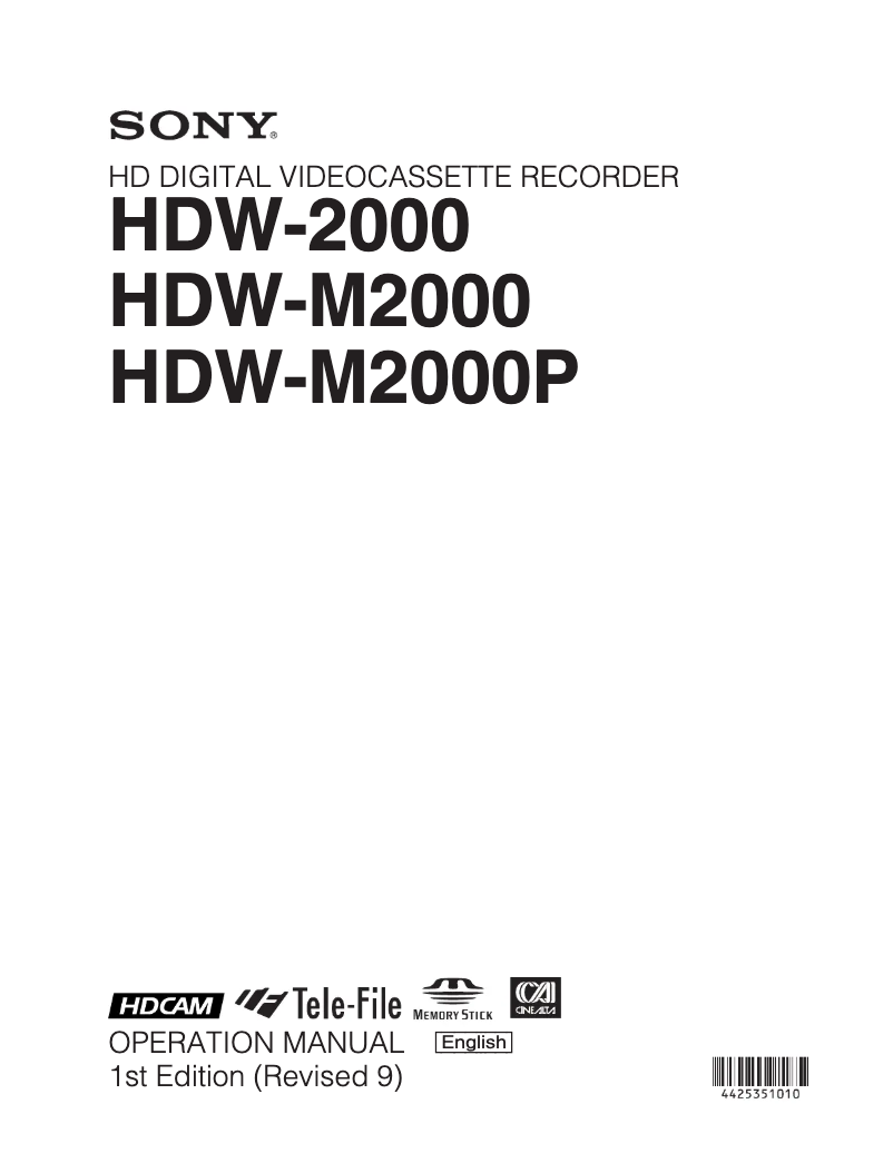 Page n°1 - Manuel utilisateur Sony HDW-2000