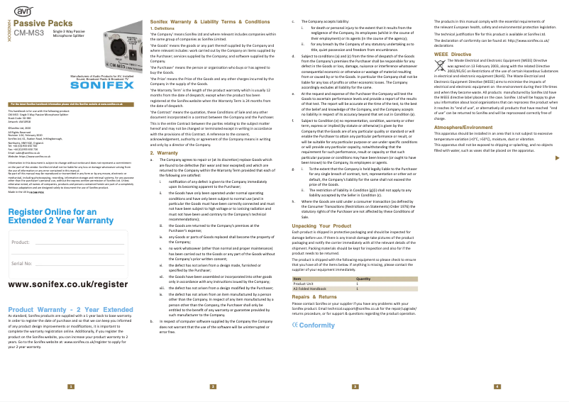 Page n°1 - Manuel utilisateur Sonifex CM-MS3