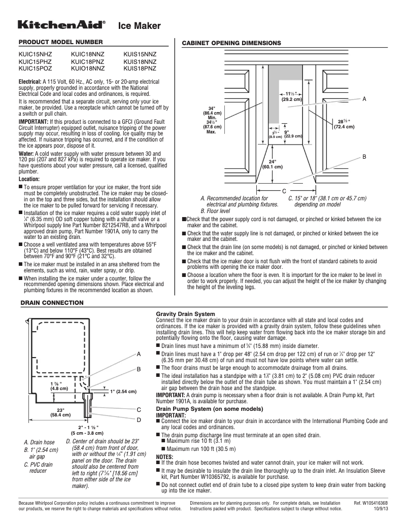 Page n°1 - Fiche technique KitchenAid KUIS18PNZ