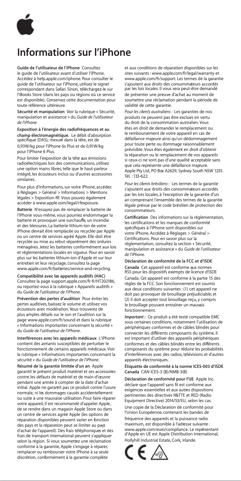 Page 1 de la notice Manuel utilisateur Apple iPhone 6s Plus