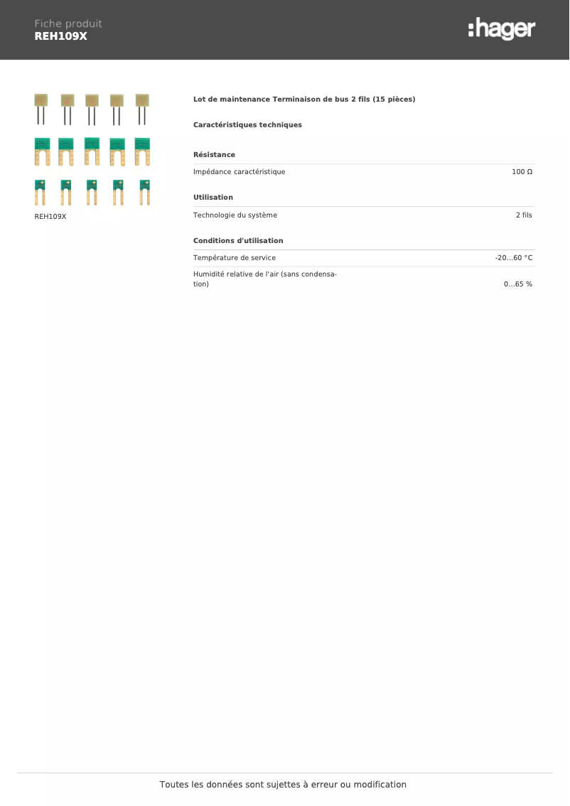 Page 1 de la notice Fiche technique Elcom REH109X