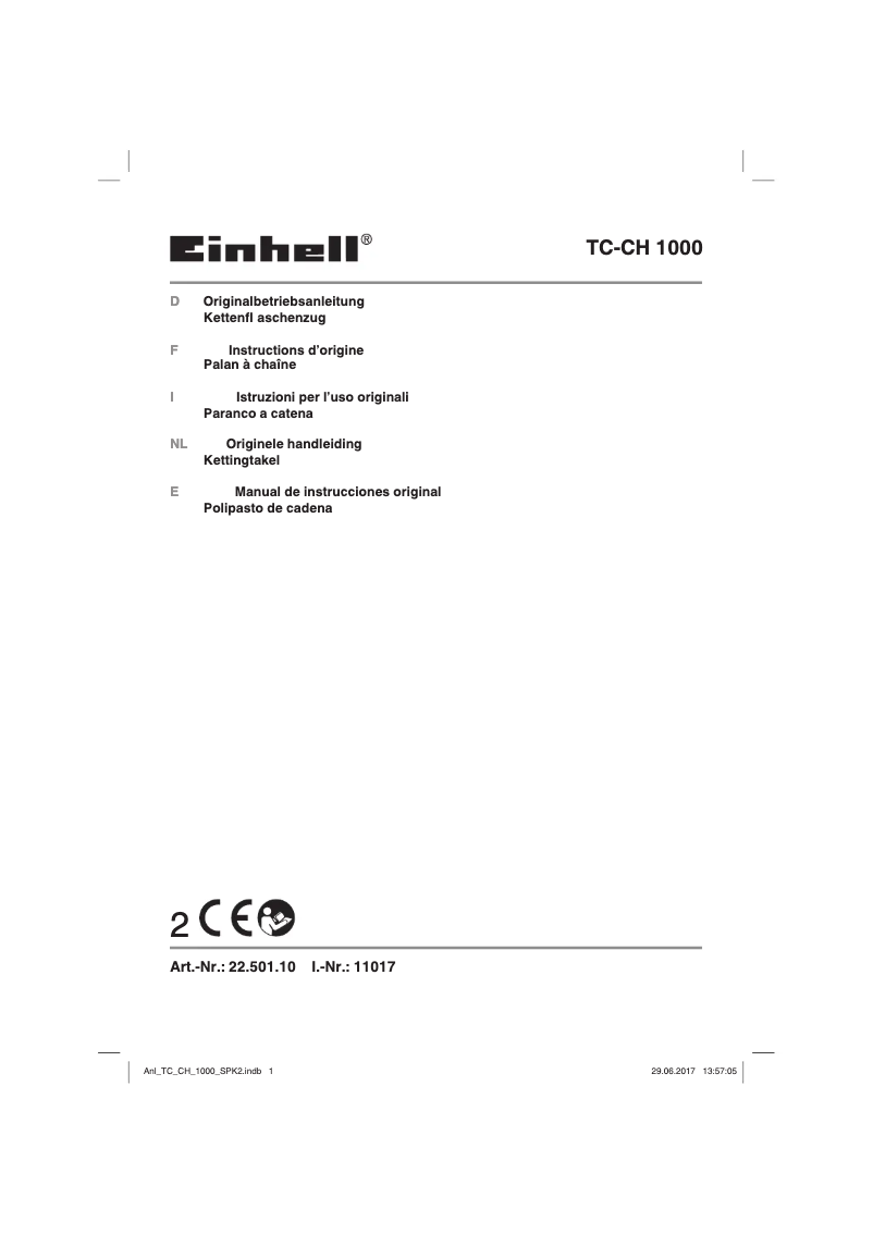 Page 1 de la notice Manuel utilisateur Einhell TC-CH 1000
