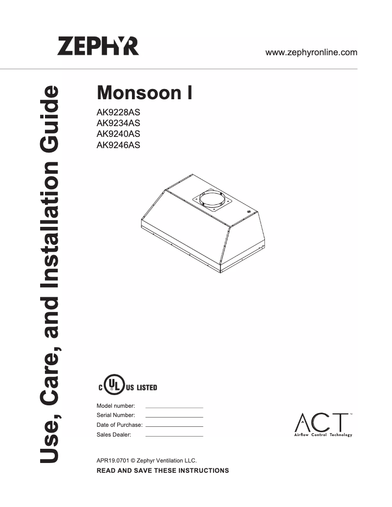 Page n°1 - Manuel utilisateur Zephyr AK9246AS