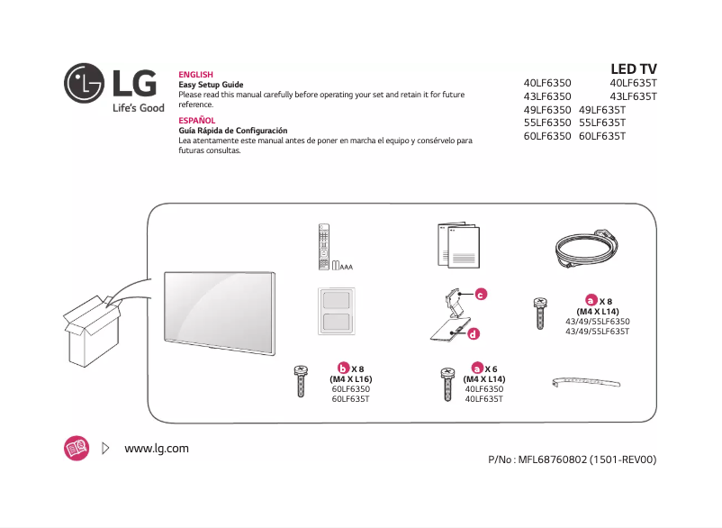 Page 1 de la notice Manuel utilisateur LG 40LF635T
