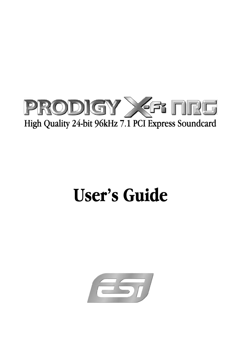 Image de la première page du manuel de l'appareil Prodigy X-Fi NRG
