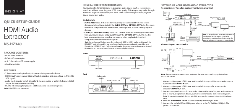 Page 1 de la notice Manuel utilisateur Insignia NS-HZ340