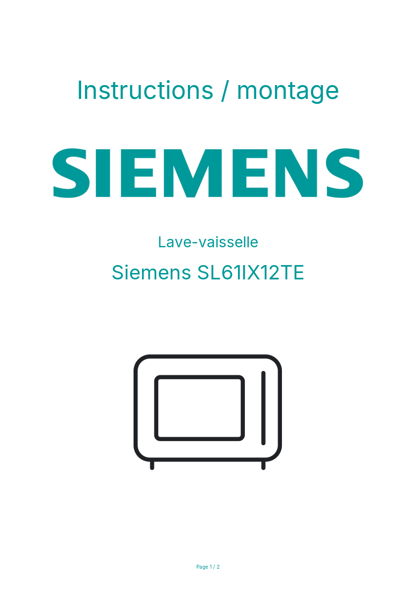 Page n°1 - Instructions / montage Siemens SL61IX12TE