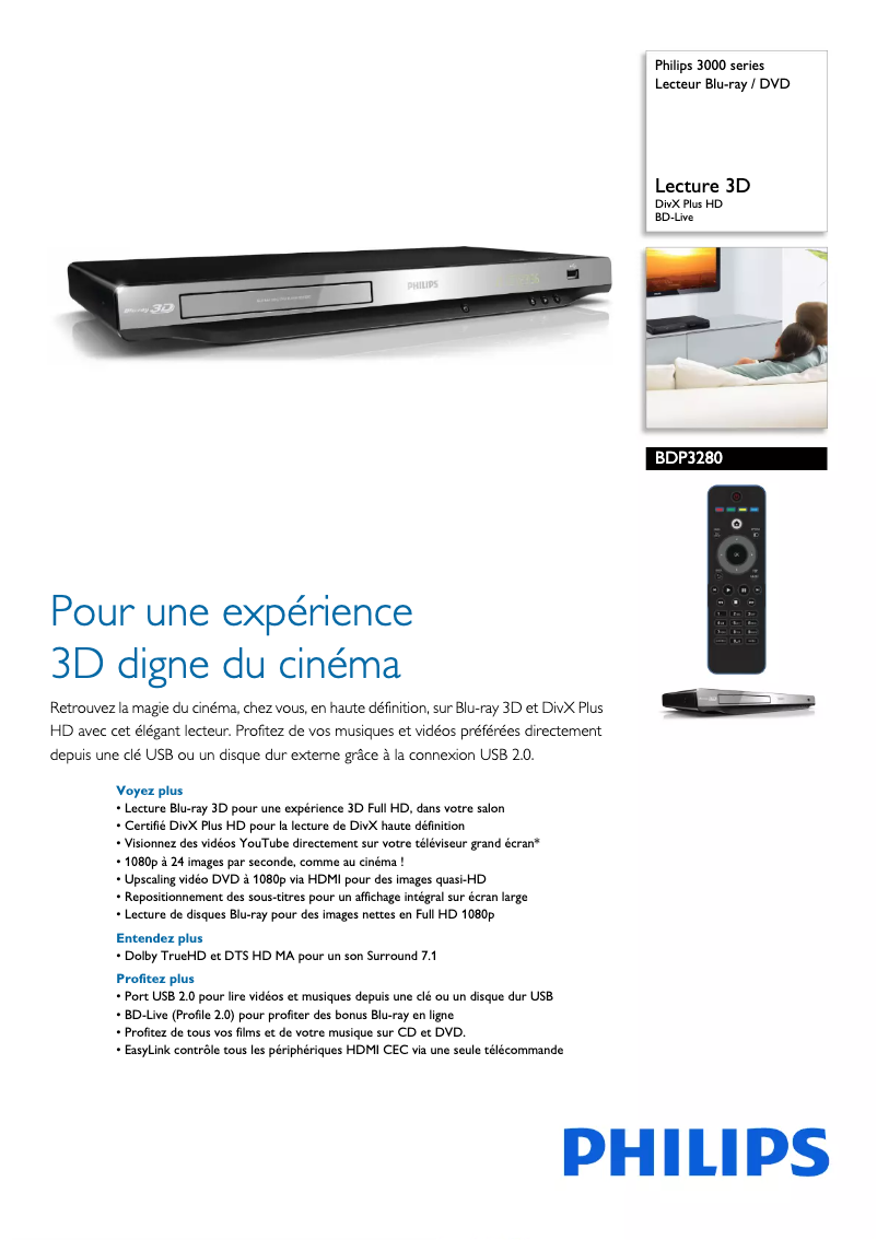 Page n°1 - Fiche technique Philips BDP3280