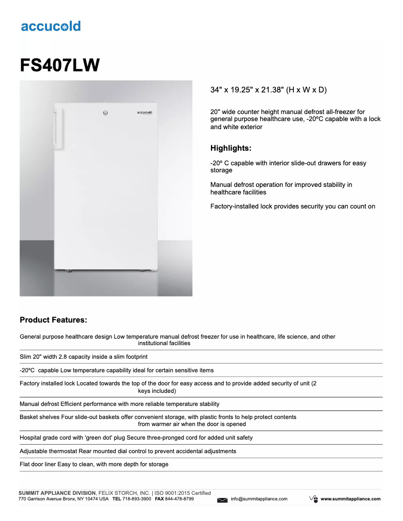 Page n°1 - Fiche technique Summit FS407L