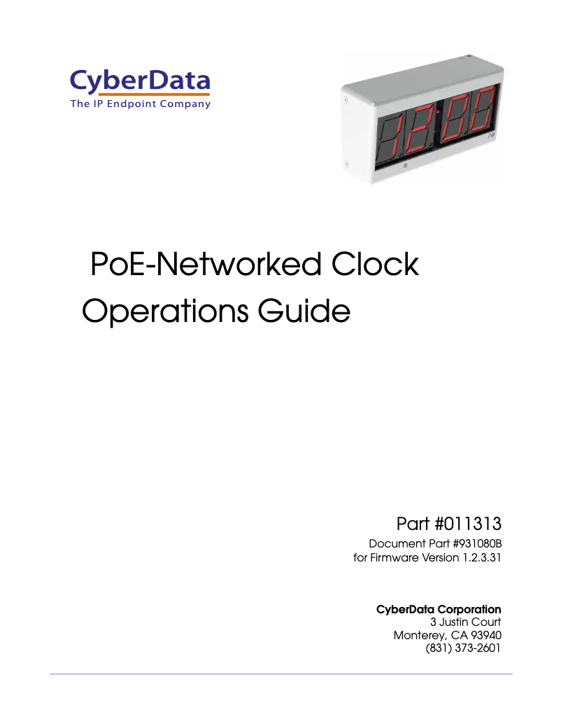 Page 1 de la notice Manuel utilisateur CyberData Systems 011313