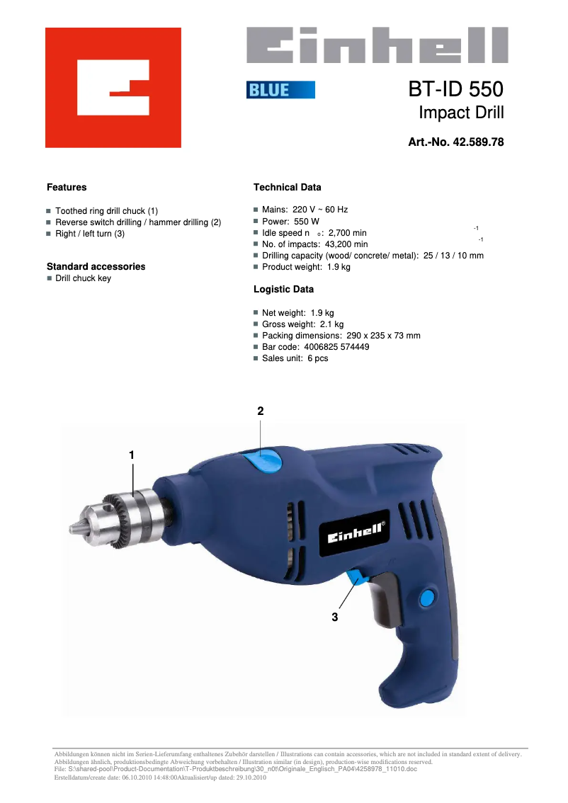 Image de la première page du manuel de l'appareil BT-ID 550
