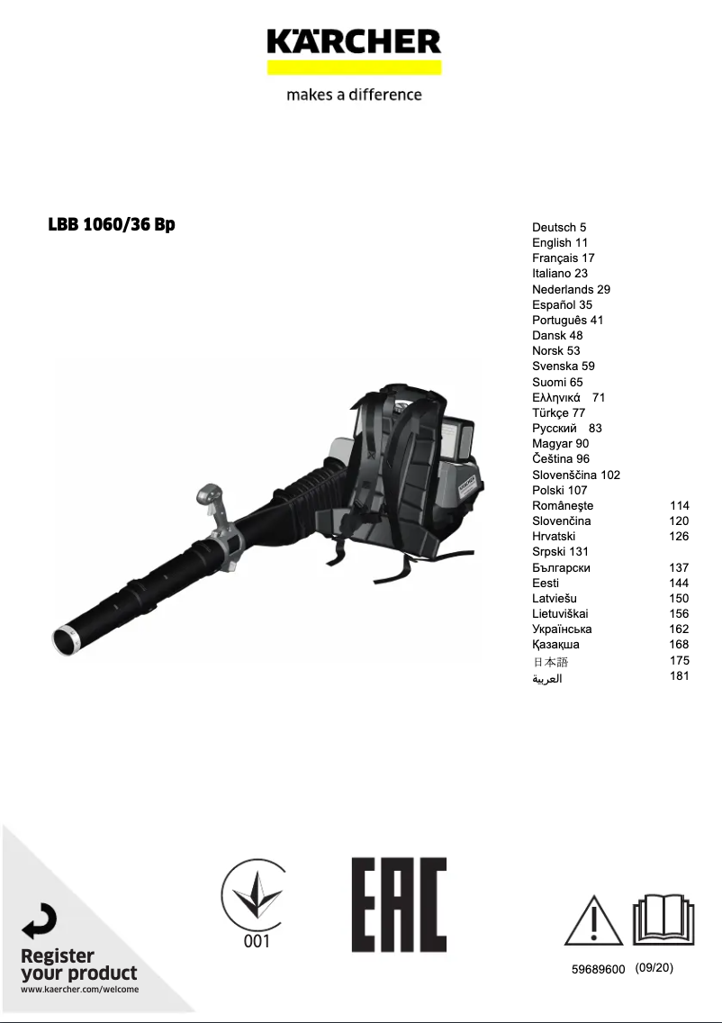 Page 1 de la notice Manuel utilisateur Kärcher LBB 1060/36 Bp