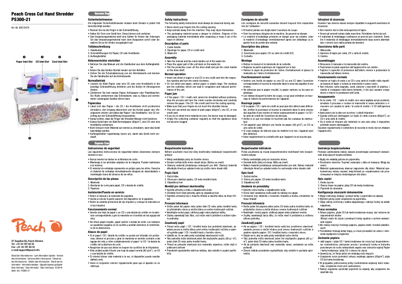 Page 1 de la notice Manuel utilisateur Peach PS300-21