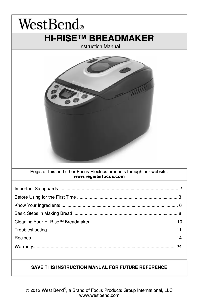 Page n°1 - Manuel utilisateur WestBend 41300