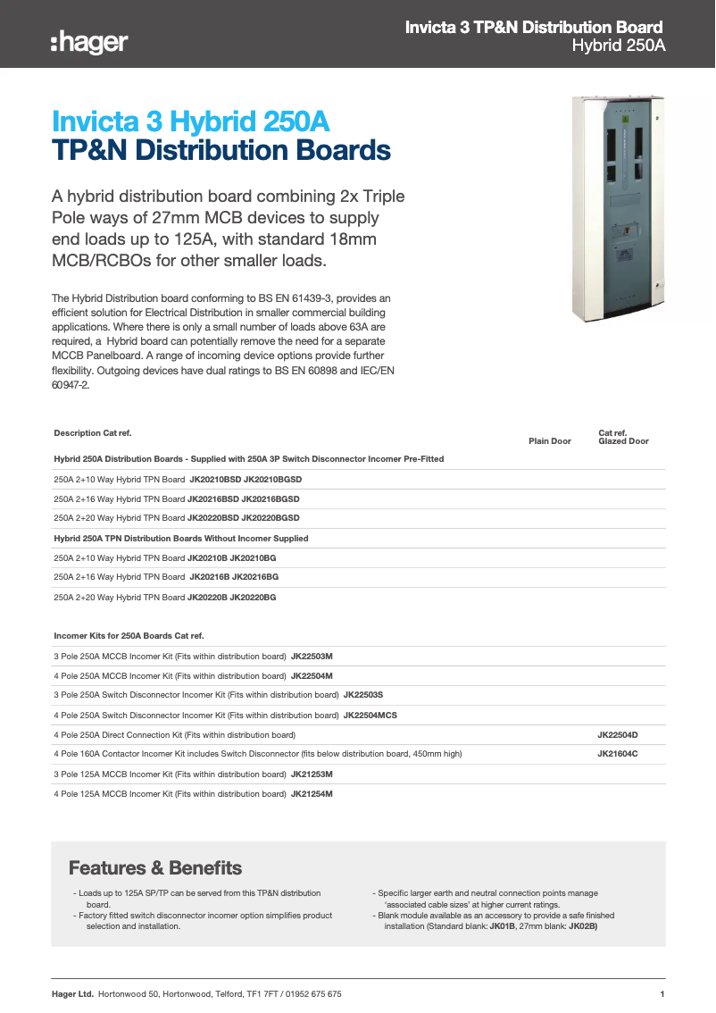 Page 1 de la notice Fiche technique Hager JK20216B