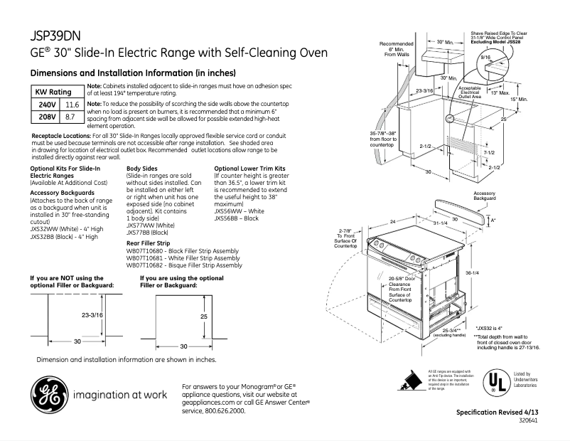 Page n°1 - Fiche technique GE JSP39DNBB