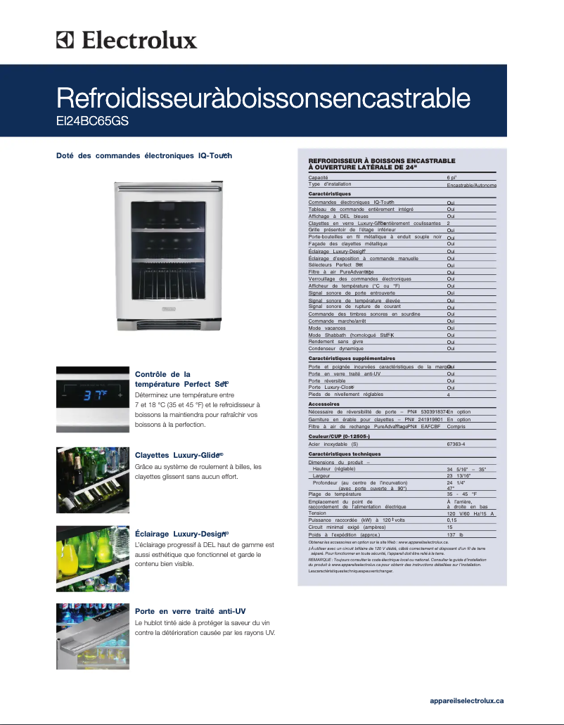 Página 1 del manual Ficha técnica Electrolux EI24BC65GS