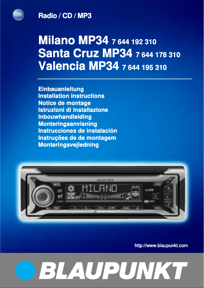 Page 1 de la notice Manuel utilisateur Blaupunkt Stana Cruz MP34