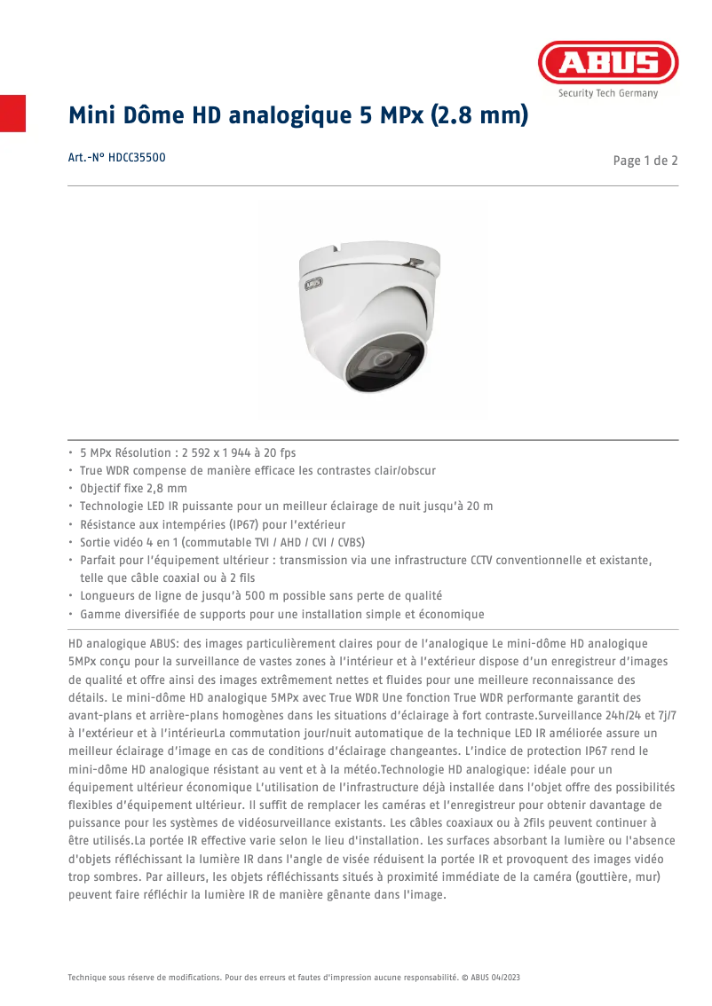 Image de la première page du manuel de l'appareil HDCC35500