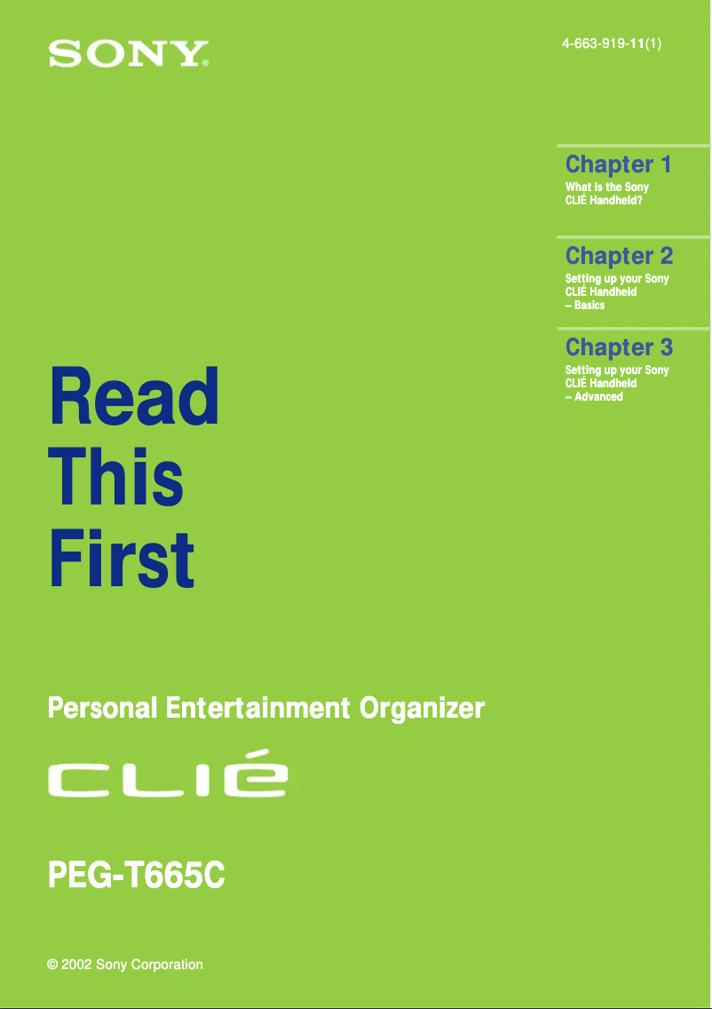 Page 1 de la notice Guide d'installation Sony Clié PEG-T665C