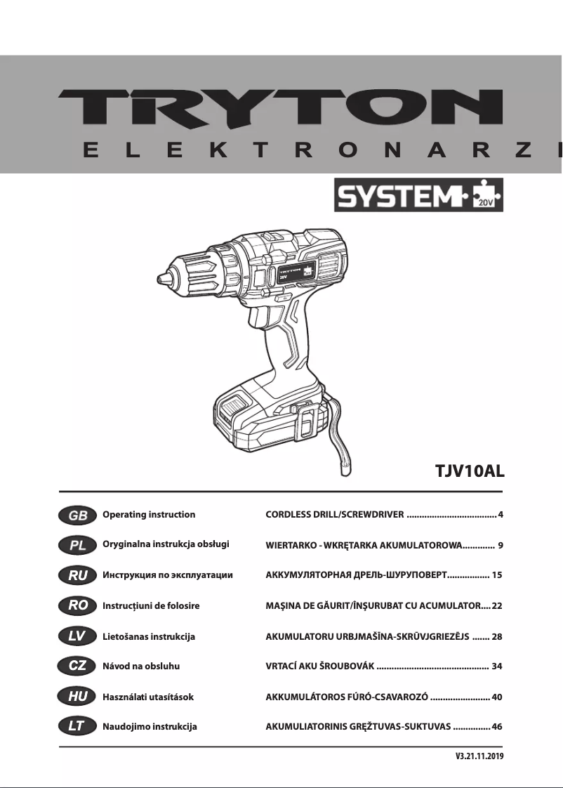 Imagen de la primera página del manual del dispositivo TJV10AL