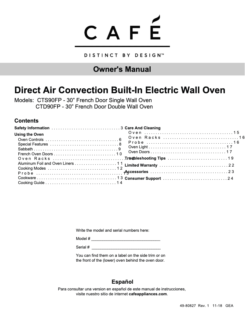 Page 1 of the manual User Manual GE CTS90FP2MS1