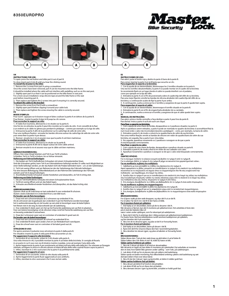 Page 1 de la notice Manuel utilisateur Master Lock 8350