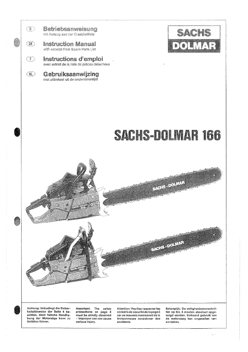 Page 1 de la notice Manuel utilisateur Dolmar 166