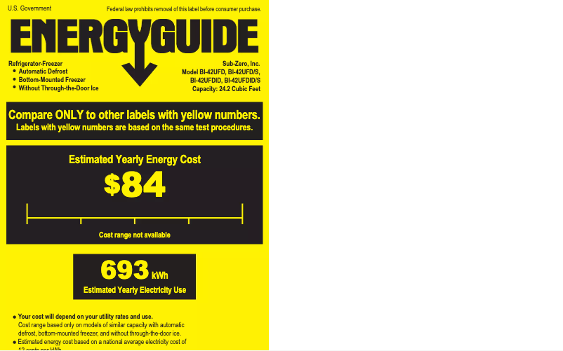 Page 1 de la notice Label énergétique Sub-Zero BI-42UFDID/S/PH