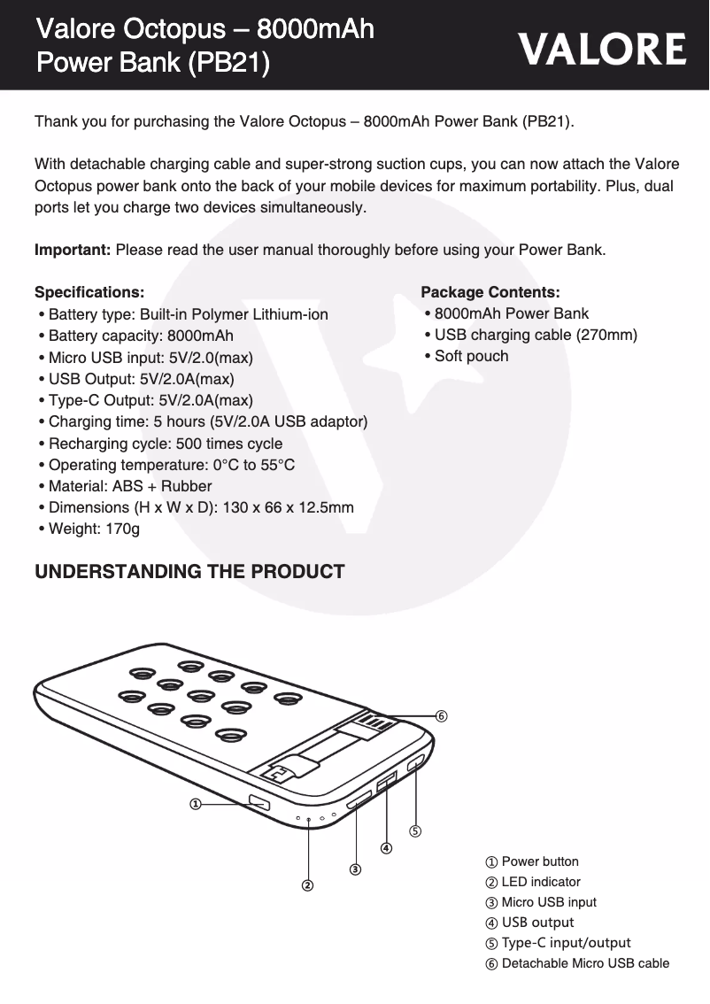 Page 1 de la notice Manuel utilisateur Valore PB21