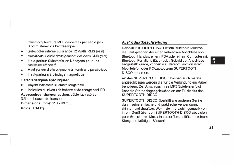 Page 1 de la notice Mode d'emploi SuperTooth Disco