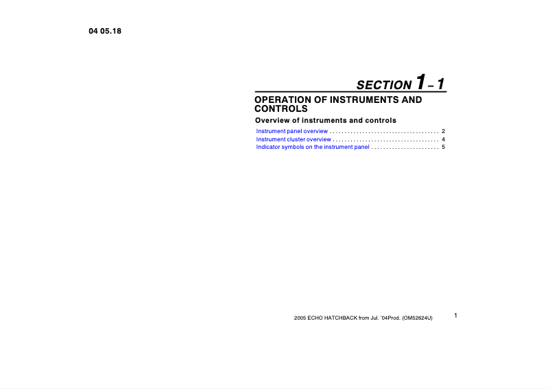 Image de la première page du manuel de l'appareil Yaris (2005)