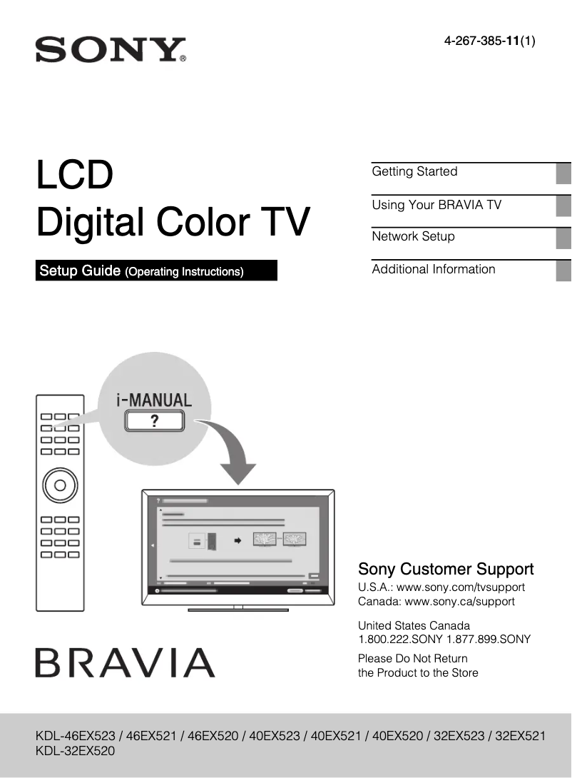 Image de la première page du manuel de l'appareil Bravia KDL-32EX523