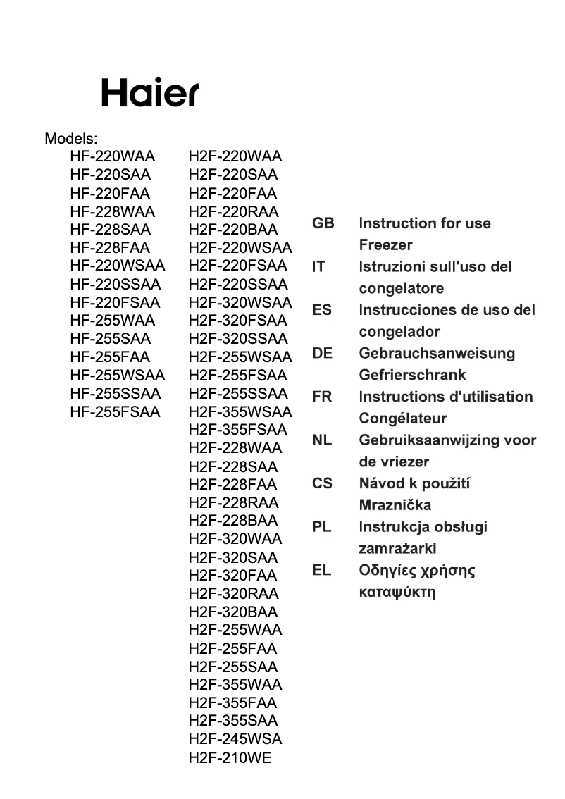 Page n°1 - Manuel utilisateur Haier H2F-210WE