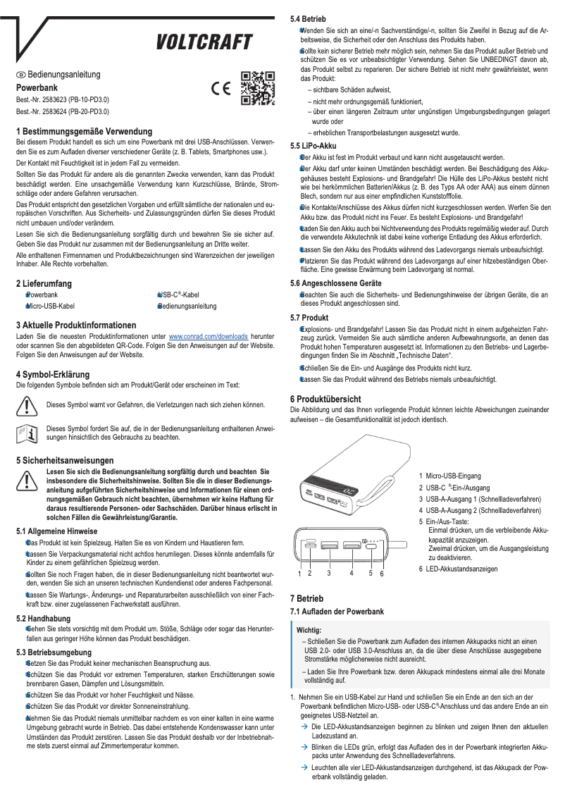 Page 1 de la notice Manuel utilisateur Voltcraft PB-20-PD3.0