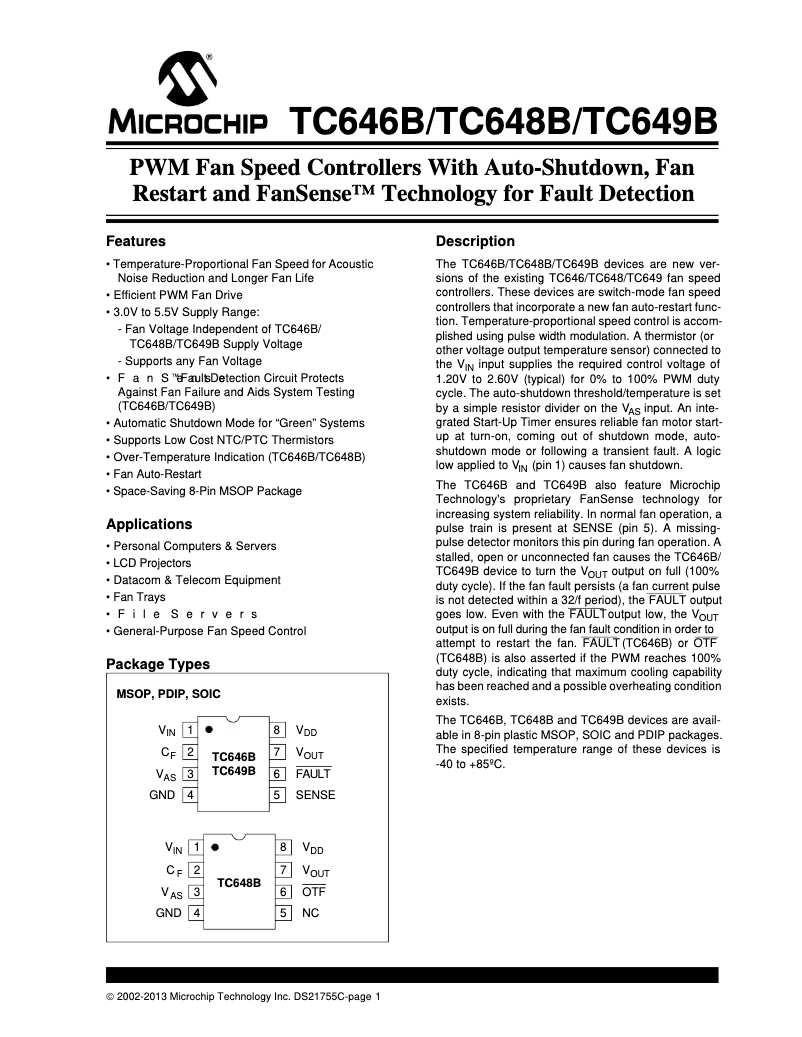 Page 1 de la notice Fiche technique Microchip TC649B