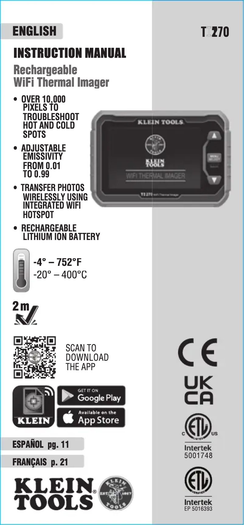 Page n°1 - Manuel utilisateur Klein Tools TI270