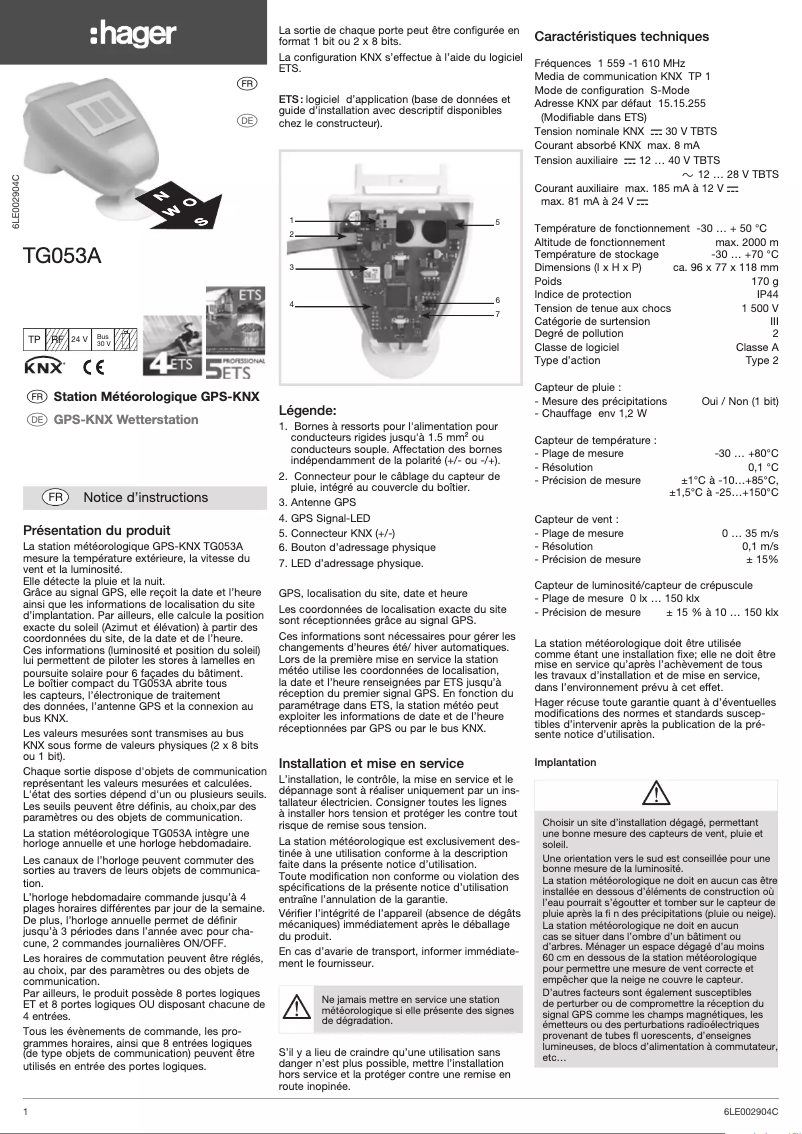 Page 1 de la notice Manuel utilisateur Hager TG053A