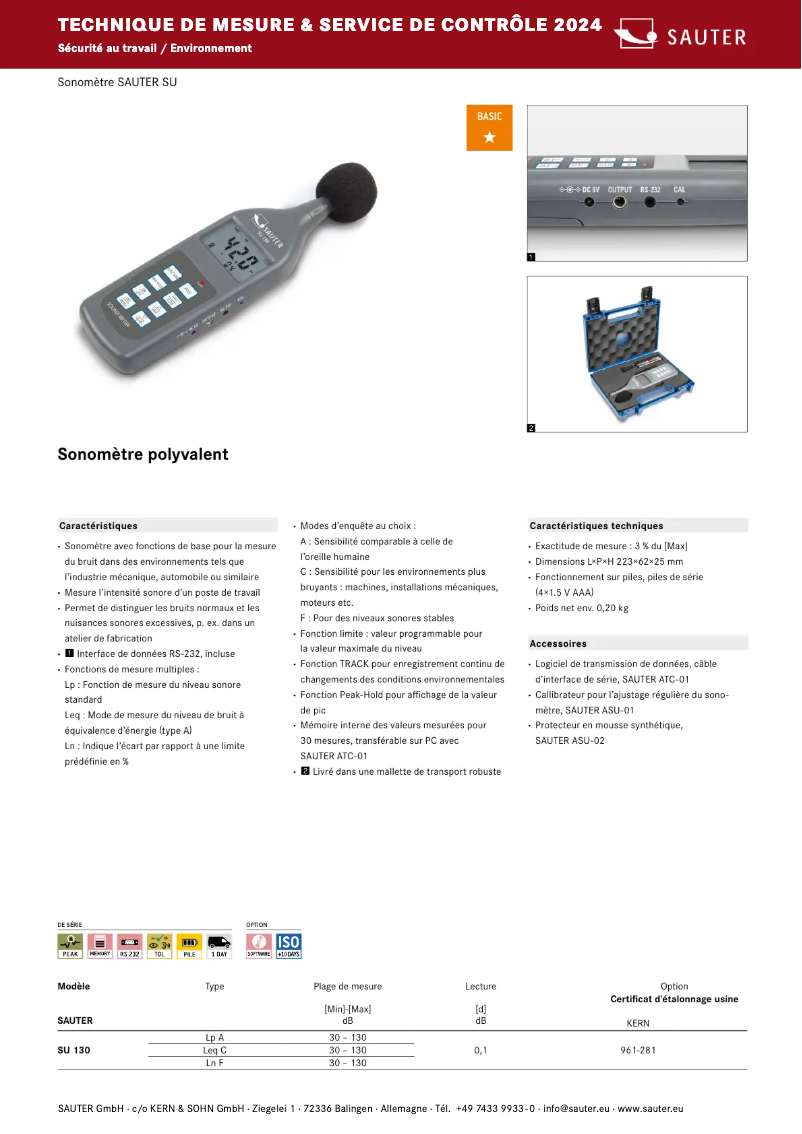 Page 1 de la notice Brochure Sauter SU 130