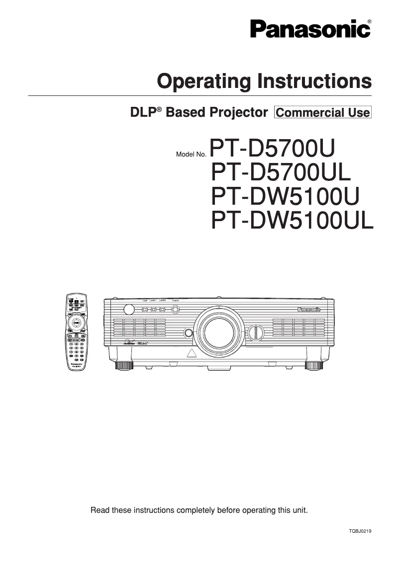 Page 1 de la notice Manuel utilisateur Panasonic PT-DW5100UL