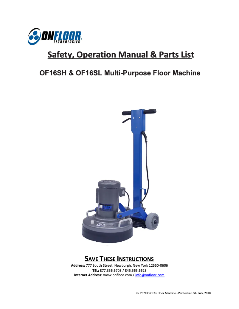 Page n°1 - Manuel utilisateur Onfloor Technologies OF16SH