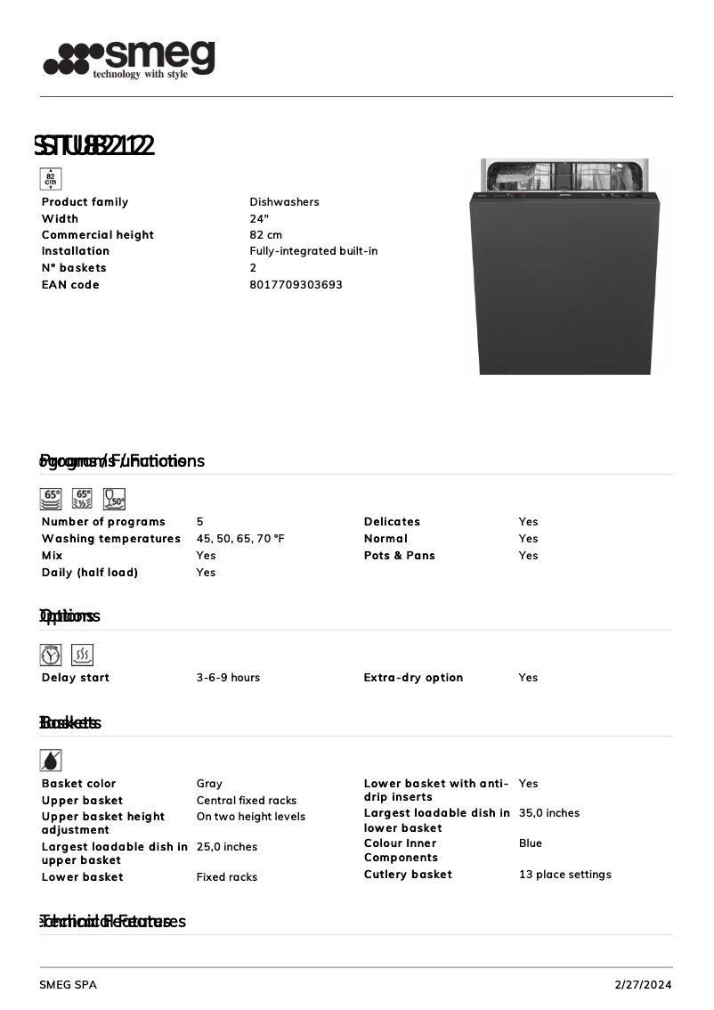 Página 1 del manual Ficha técnica Smeg STU8212