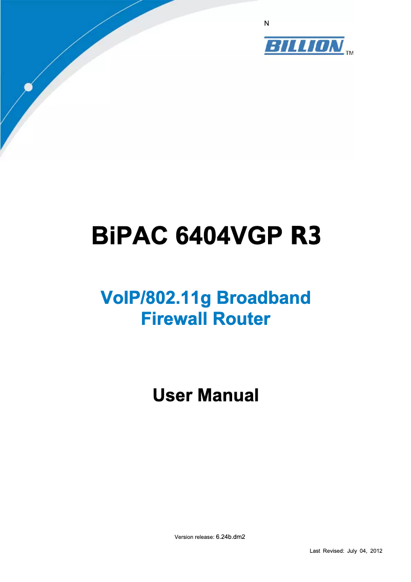 Image de la première page du manuel de l'appareil BiPAC 6404VGP R3