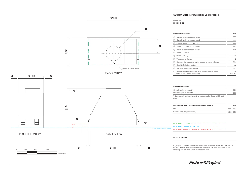 Page 1 de la notice Fiche technique Fisher & Paykel HP60IHCB3